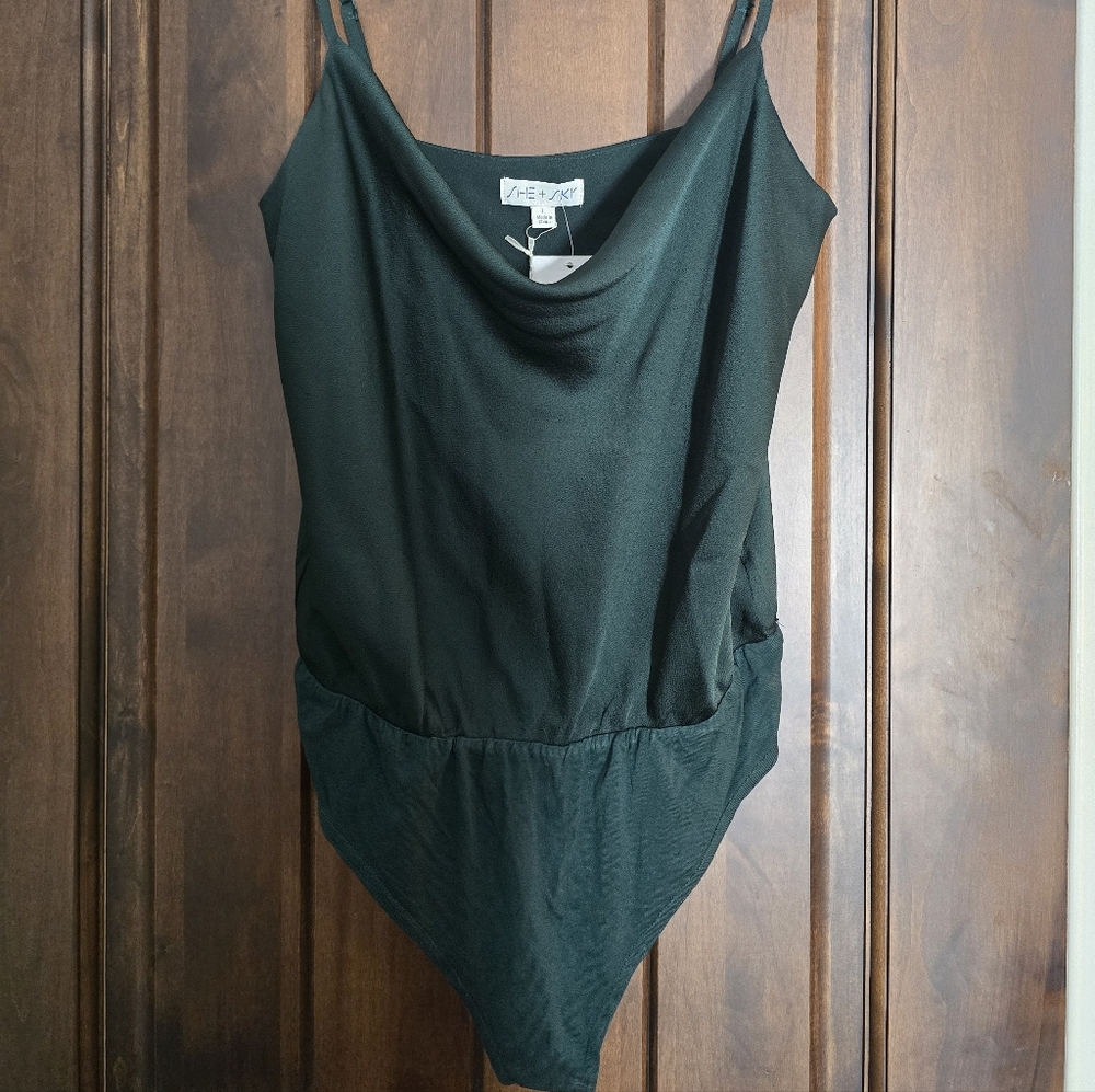 She + Sky Forest Green Cowl Neck Camisole
